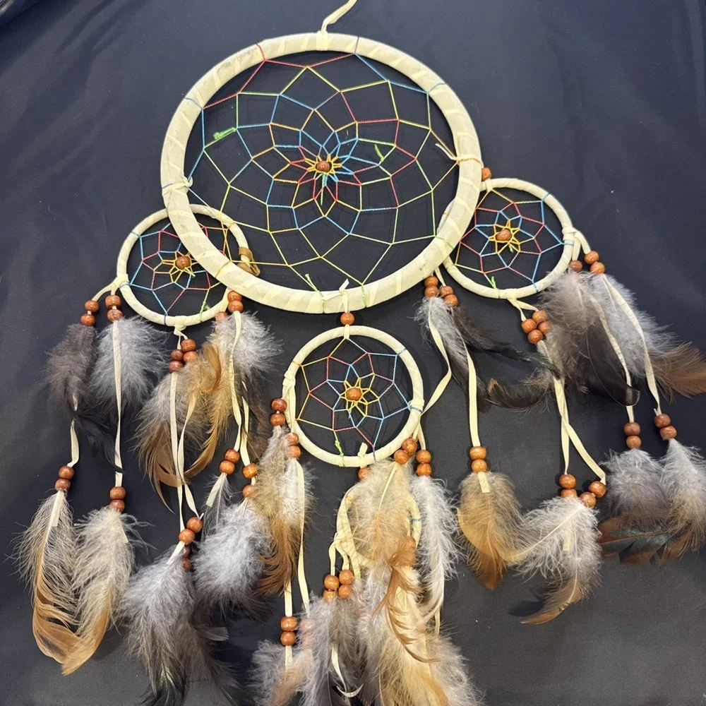 DREAM CATCHER - Handmade NWT Rainbow String Multicolor Fearhers- Wall Hanging -